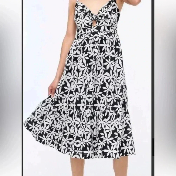 NWT J Crew Midi Dress 6 Tie Front Cutout Black Floral Sleeveless Sundress Tiered - Picture 1 of 16